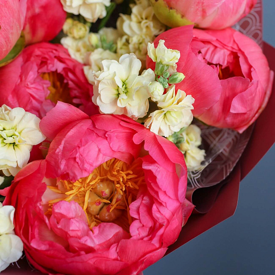 Peonies “Coral Charm” and Matthiola Bouquet